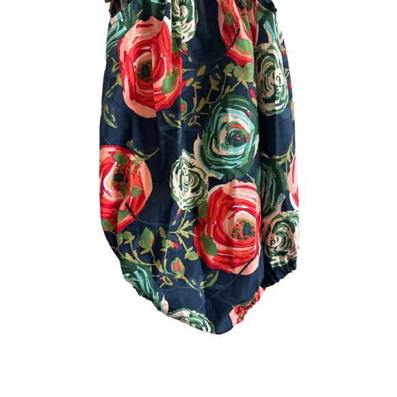 Cranky Peach Girls 6-12M Navy, Red, Green Floral Short Sleeve Cotton Onesie - Picture 3 of 10